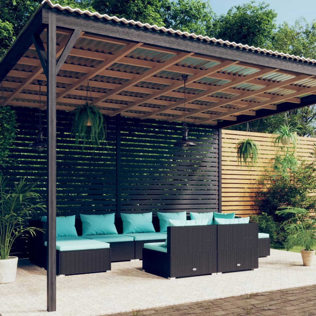 vidaXL 9-delige Loungeset met kussens poly rattan zwart