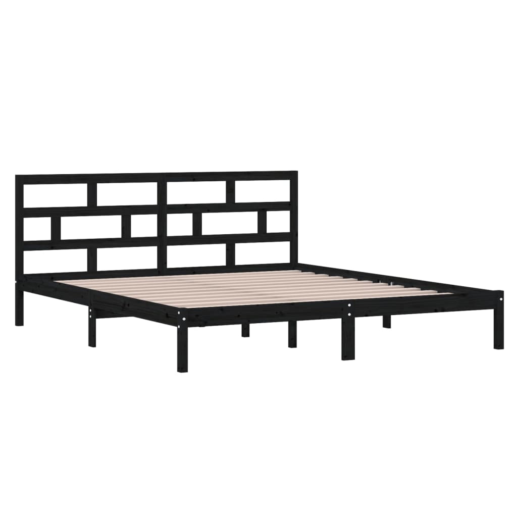 vidaXL Bedframe massief hout zwart 135x190 cm