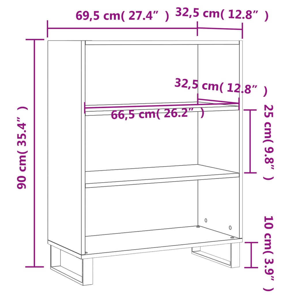 vidaXL Schappenkast 69,5x32,5x90 cm bewerkt hout wit