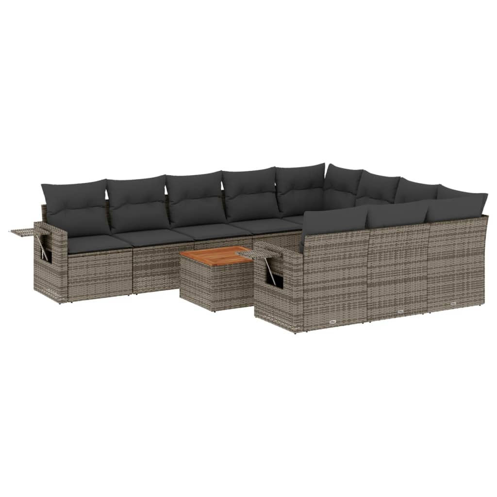 vidaXL 11-delige Loungeset met kussens poly rattan zwart