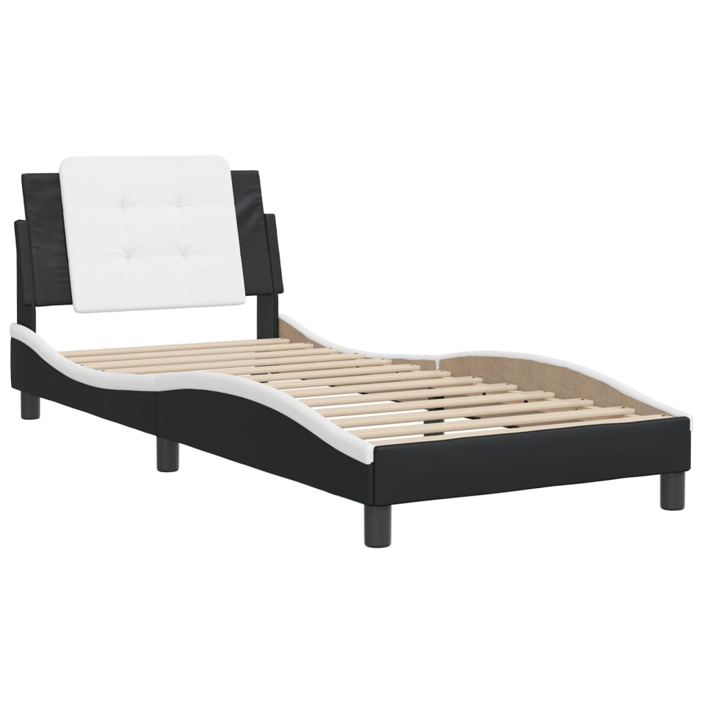 vidaXL Bedframe met hoofdbord kunstleer zwart en wit 100x200 cm