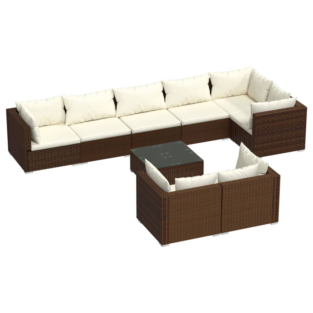 vidaXL 9-delige Loungeset met kussens poly rattan bruin