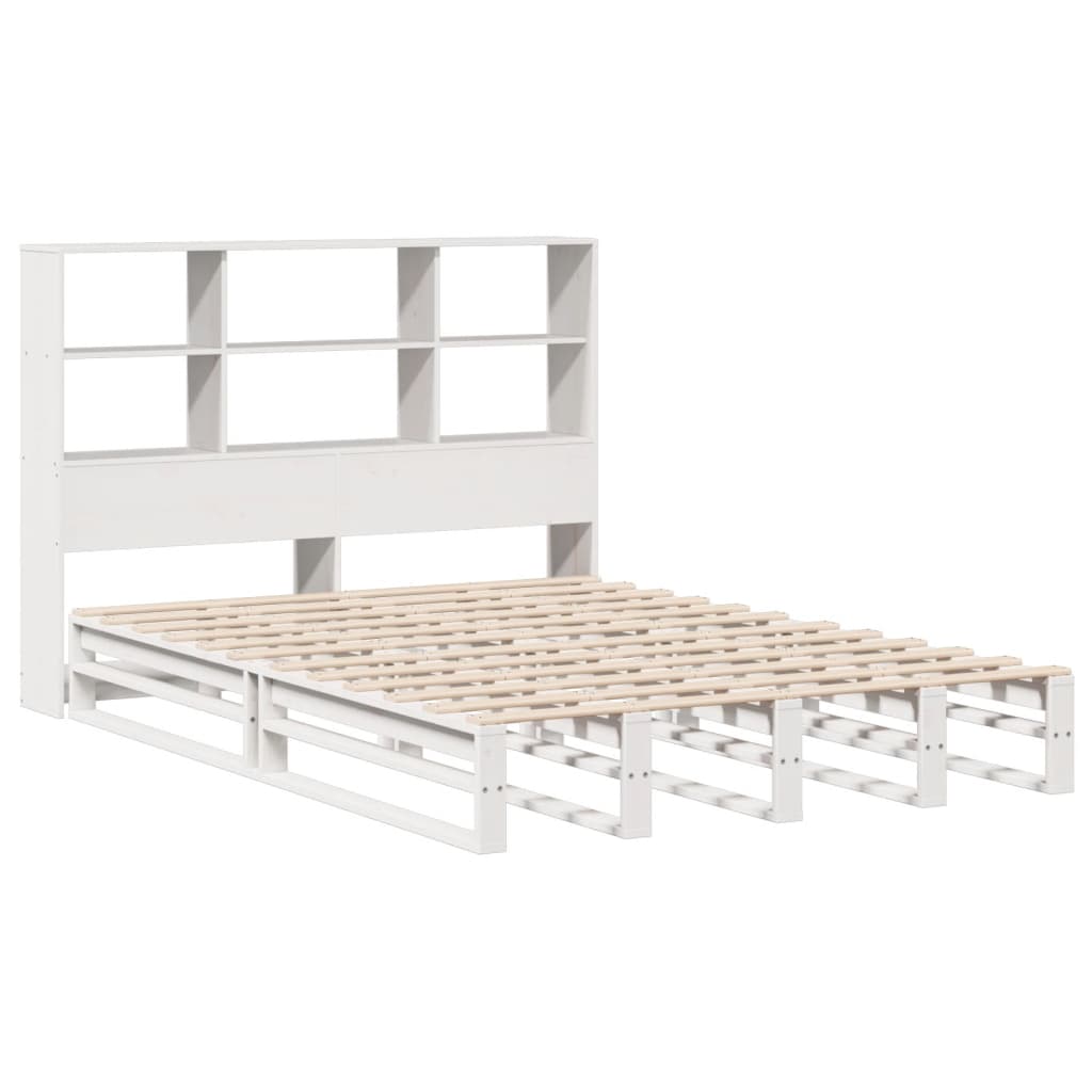 vidaXL Bed met boekenkast zonder matras massief hout wit 120x190 cm