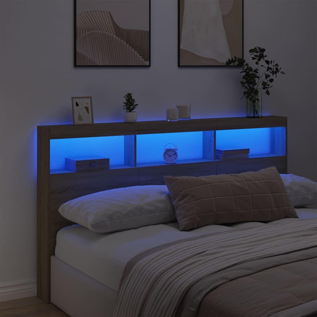 vidaXL Hoofdbordkast met LED-verlichting 180x17x102 cm sonoma eiken