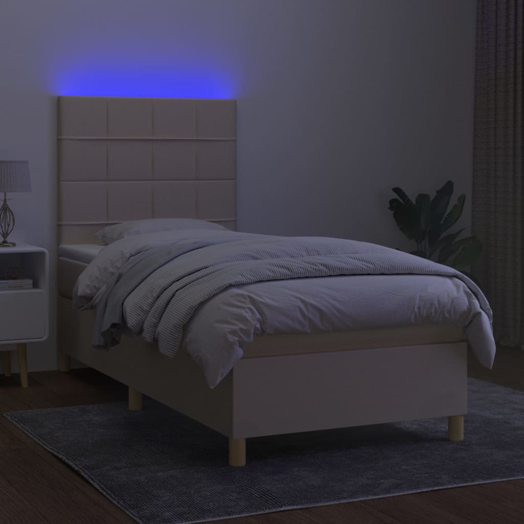 vidaXL Boxspring met matras en LED stof crèmekleurig 80x200 cm