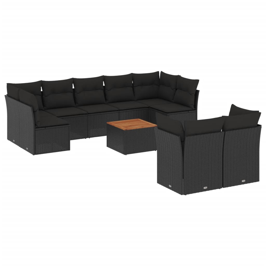 vidaXL 10-delige Loungeset met kussens poly rattan zwart