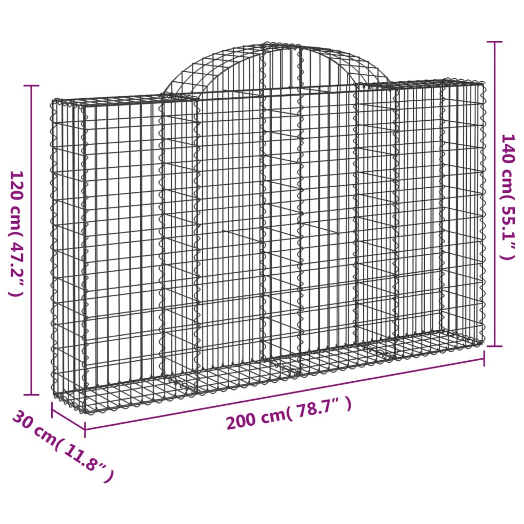 vidaXL Schanskorven 2 st gewelfd 200x30x120/140 cm ijzer