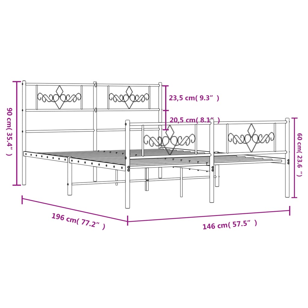 vidaXL Bedframe met hoofd- en voeteneinde metaal wit 140x190 cm