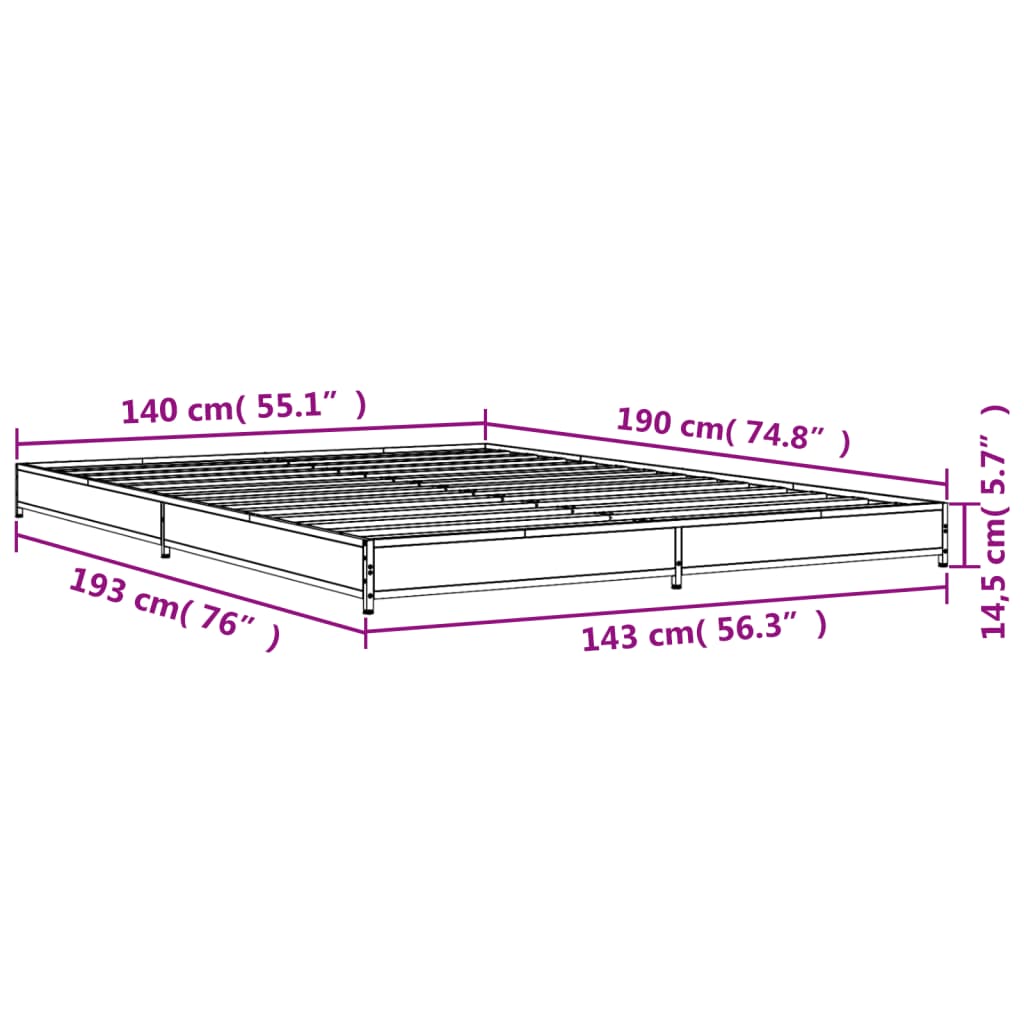 vidaXL Bedframe bewerkt hout metaal sonoma eikenkleurig 90x190 cm