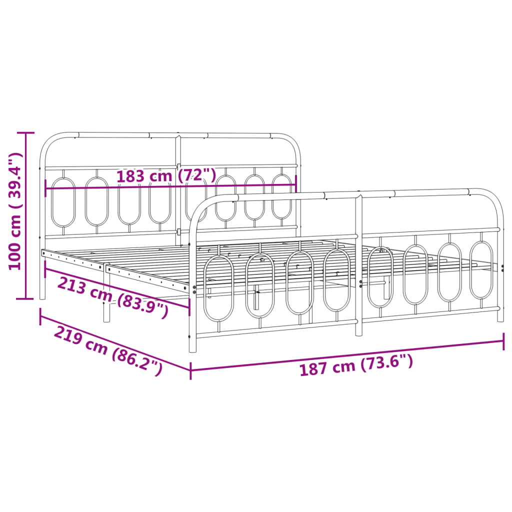 vidaXL Bedframe met hoofd- en voeteneinde metaal wit 183x213 cm