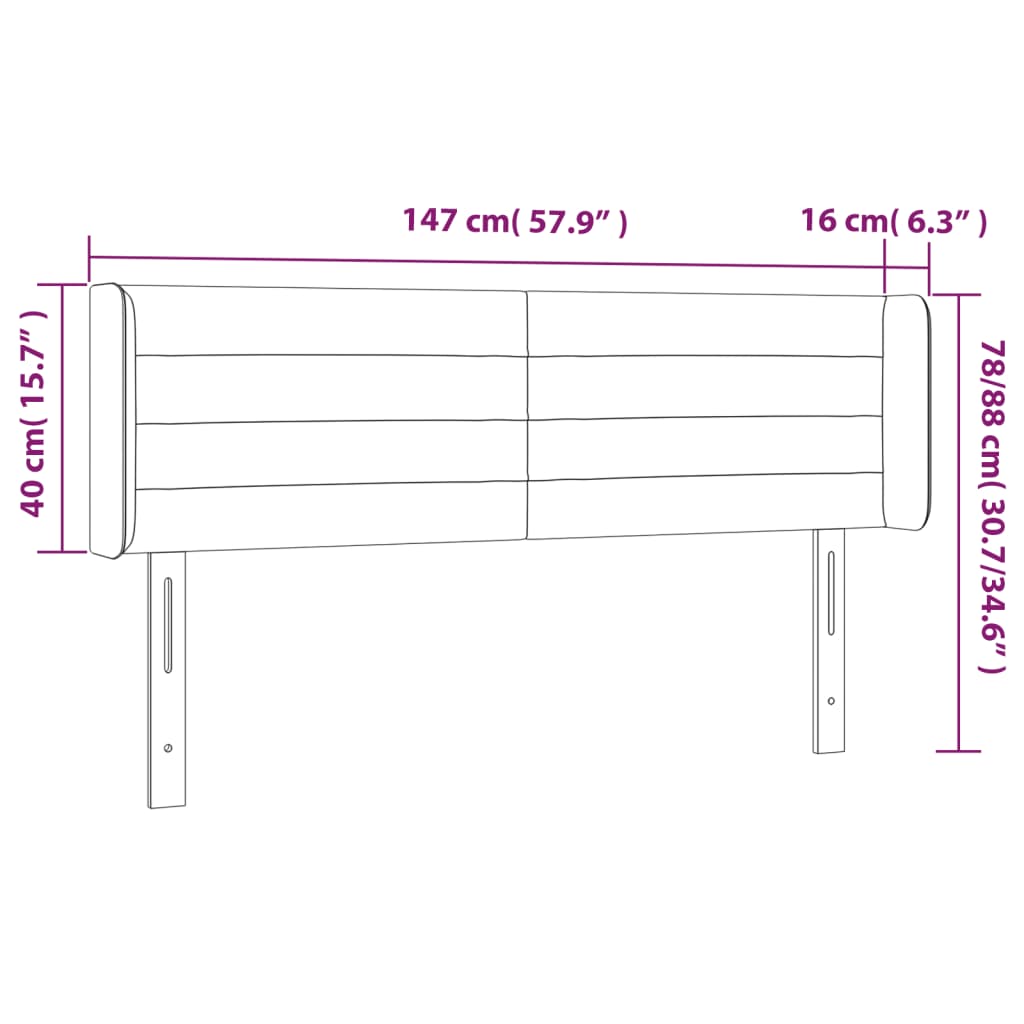 vidaXL Hoofdbord met randen 147x16x78/88 cm stof crèmekleurig