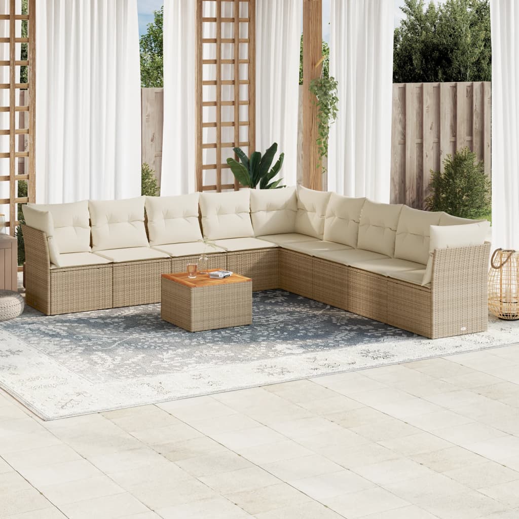 vidaXL 10-delige Loungeset met kussens poly rattan beige