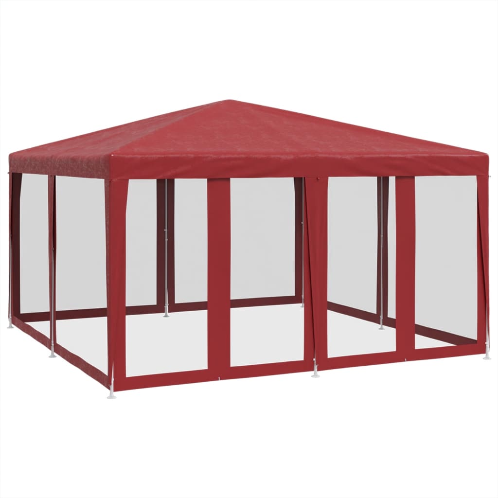 vidaXL Partytent met 8 mesh zijwanden 4x4 m HDPE rood