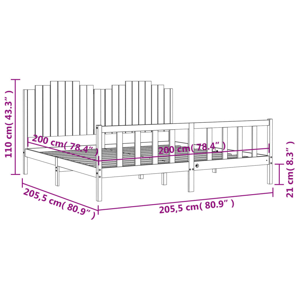 vidaXL Bedframe met hoofdbord massief hout 200x200 cm