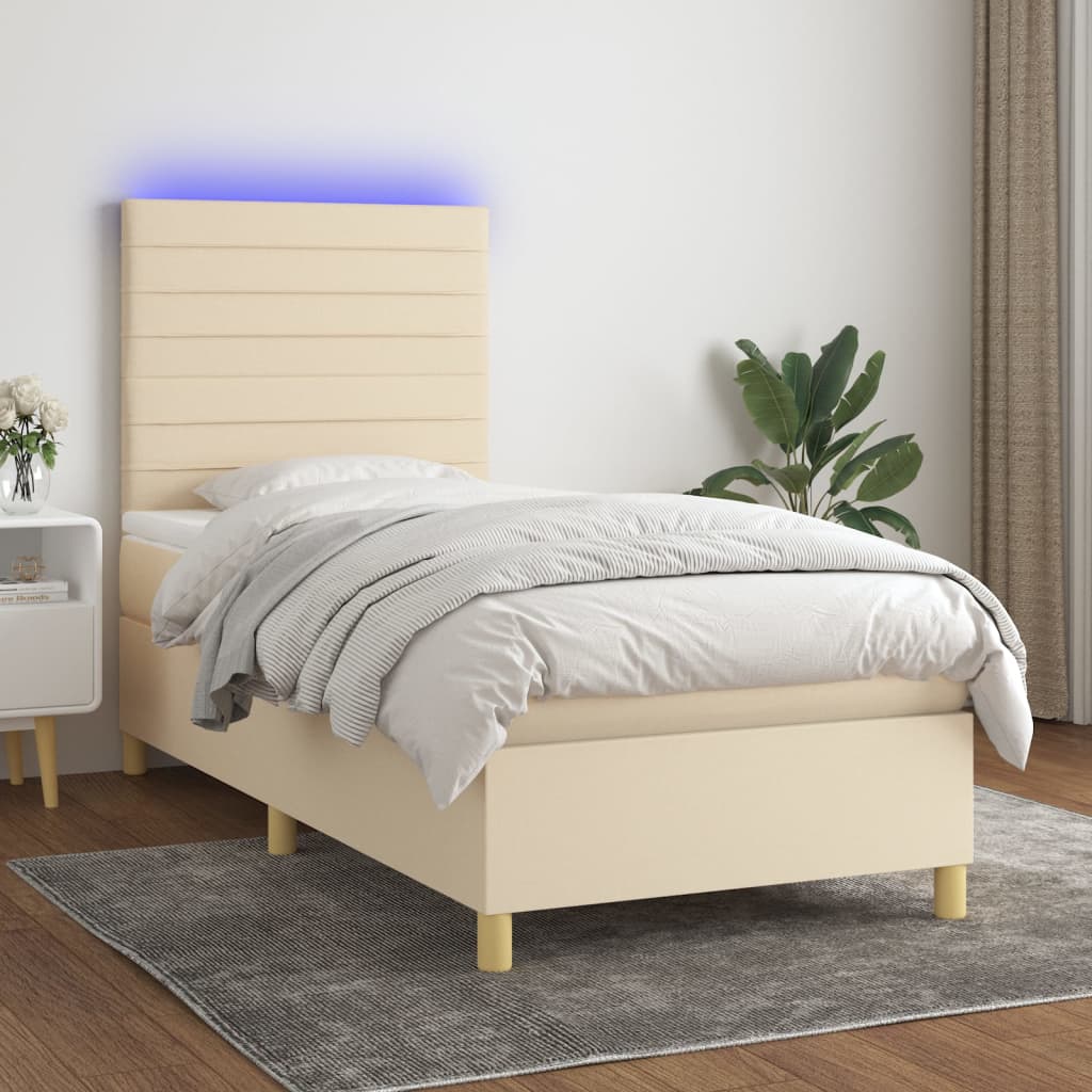 vidaXL Boxspring met matras en LED stof crèmekleurig 100x200 cm