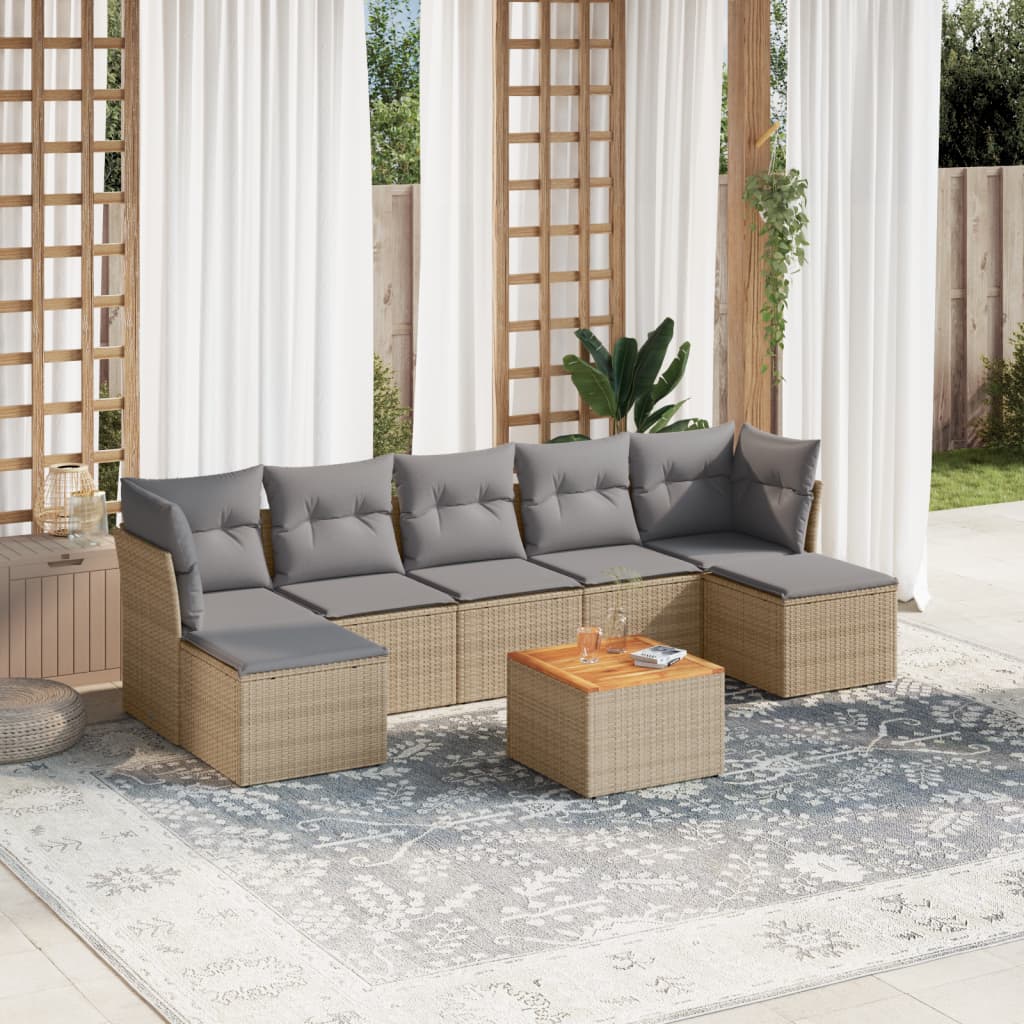 vidaXL 8-delige Loungeset met kussens poly rattan gemengd beige