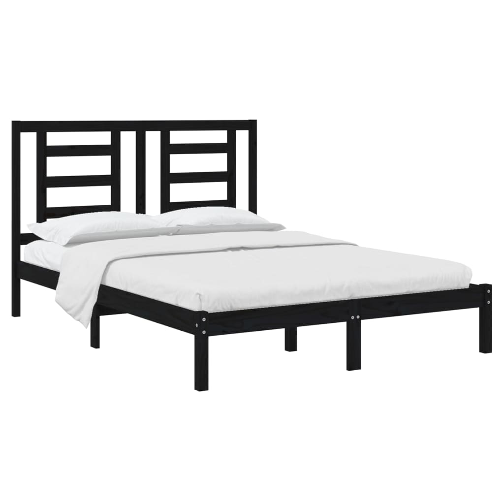 vidaXL Bedframe massief grenenhout zwart 140x190 cm