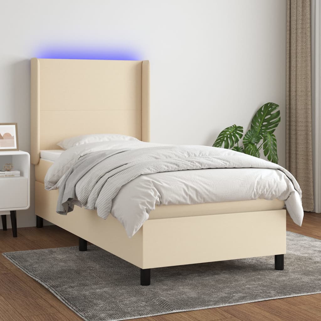 vidaXL Boxspring met matras en LED stof crèmekleurig 100x200 cm