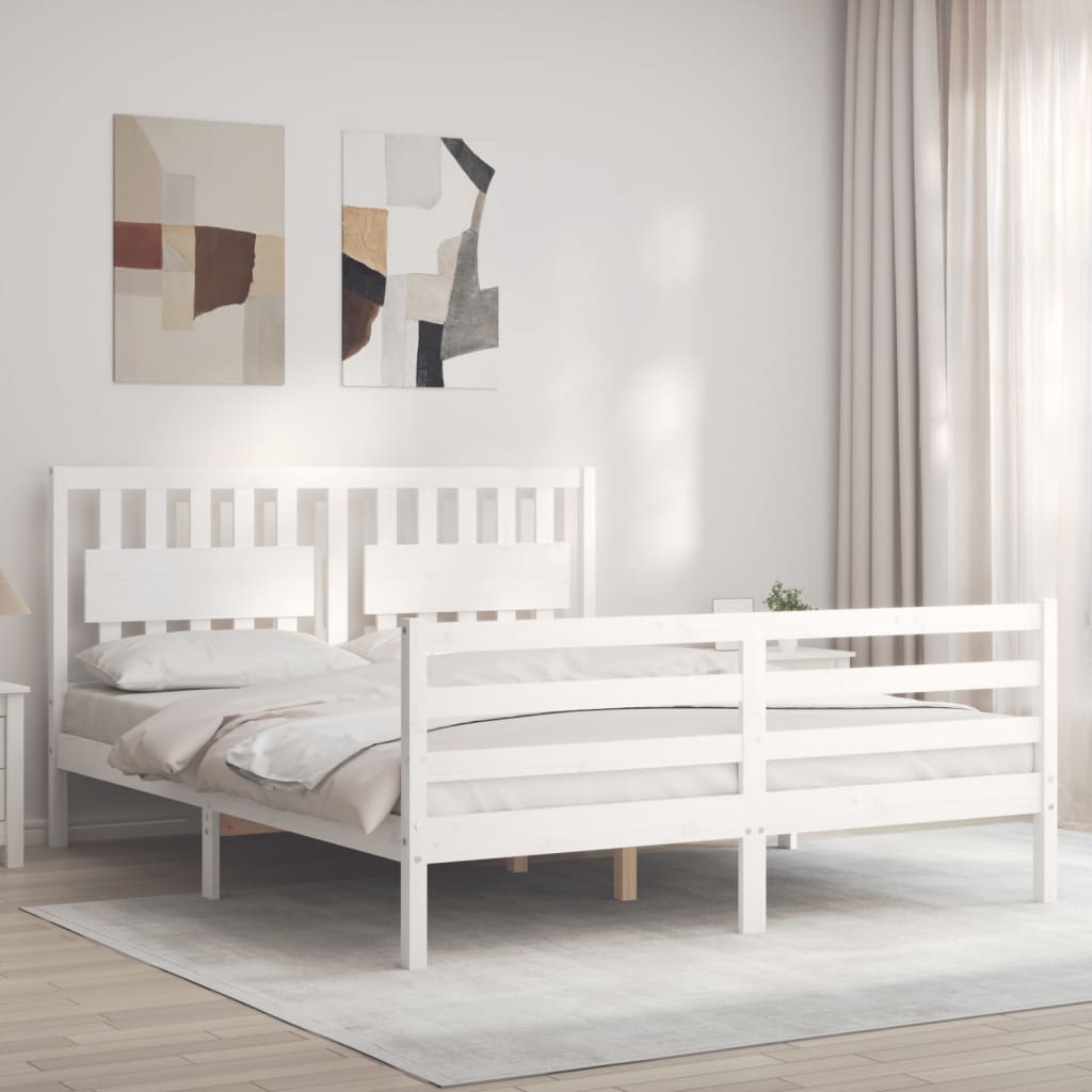 vidaXL Bedframe met hoofdbord massief hout wit