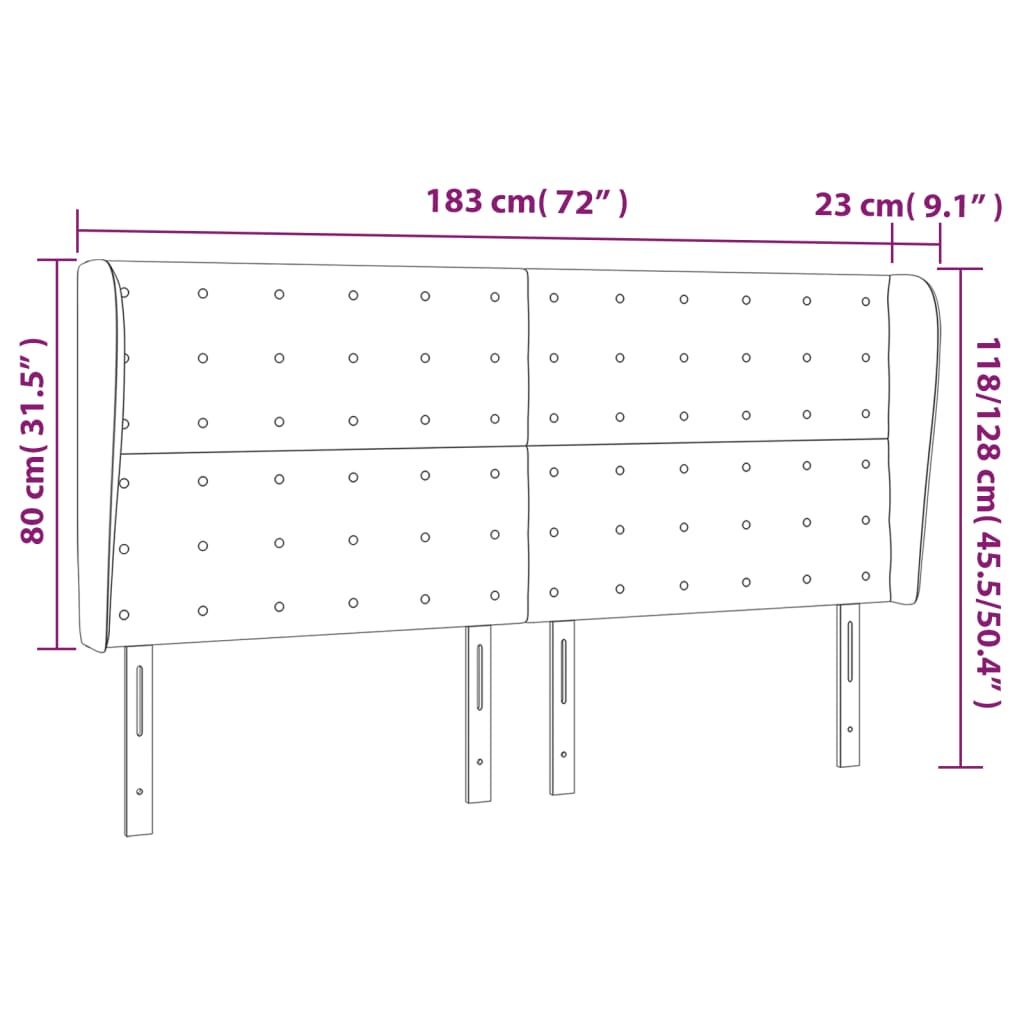 vidaXL Hoofdbord met randen 183x23x118/128 cm fluweel donkergrijs