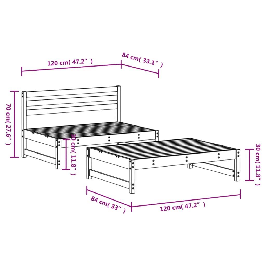 vidaXL 2-delige Loungeset massief grenenhout zwart