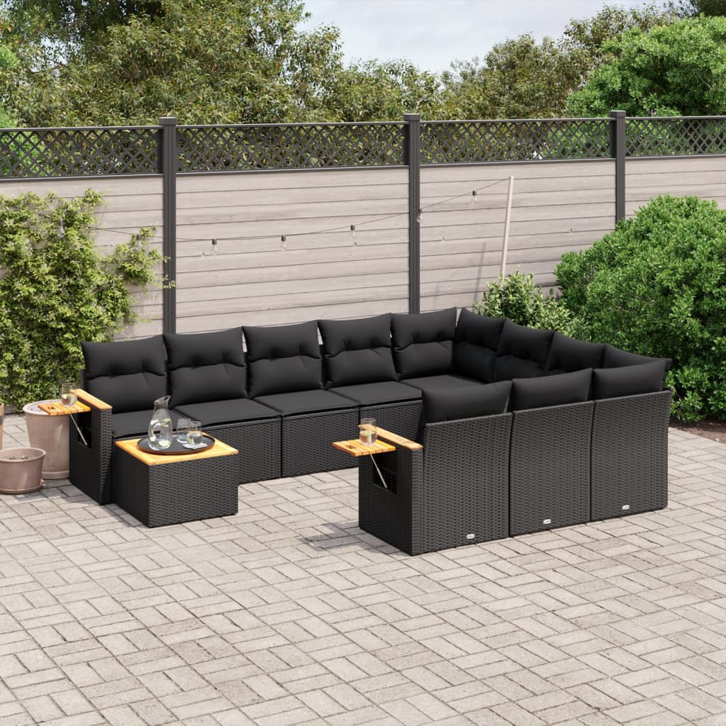 vidaXL 11-delige Loungeset met kussens poly rattan zwart