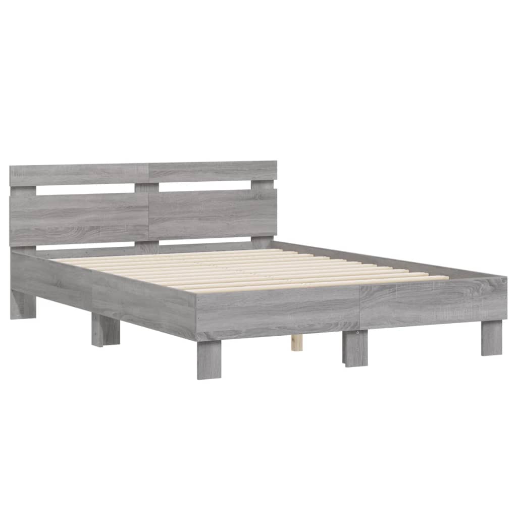 vidaXL Bedframe met hoofdeinde bewerkt hout grijs sonoma 120x200 cm