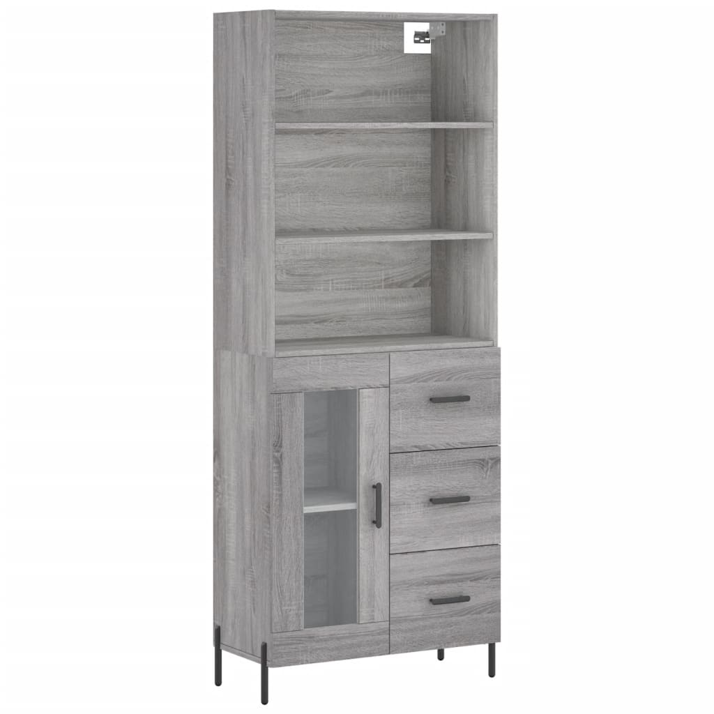 vidaXL Hoge kast 69,5x34x180 cm bewerkt hout grijs sonoma eikenkleurig