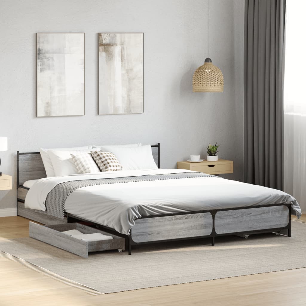 vidaXL Bedframe met lades bewerkt hout grijs sonoma eiken 160x200 cm