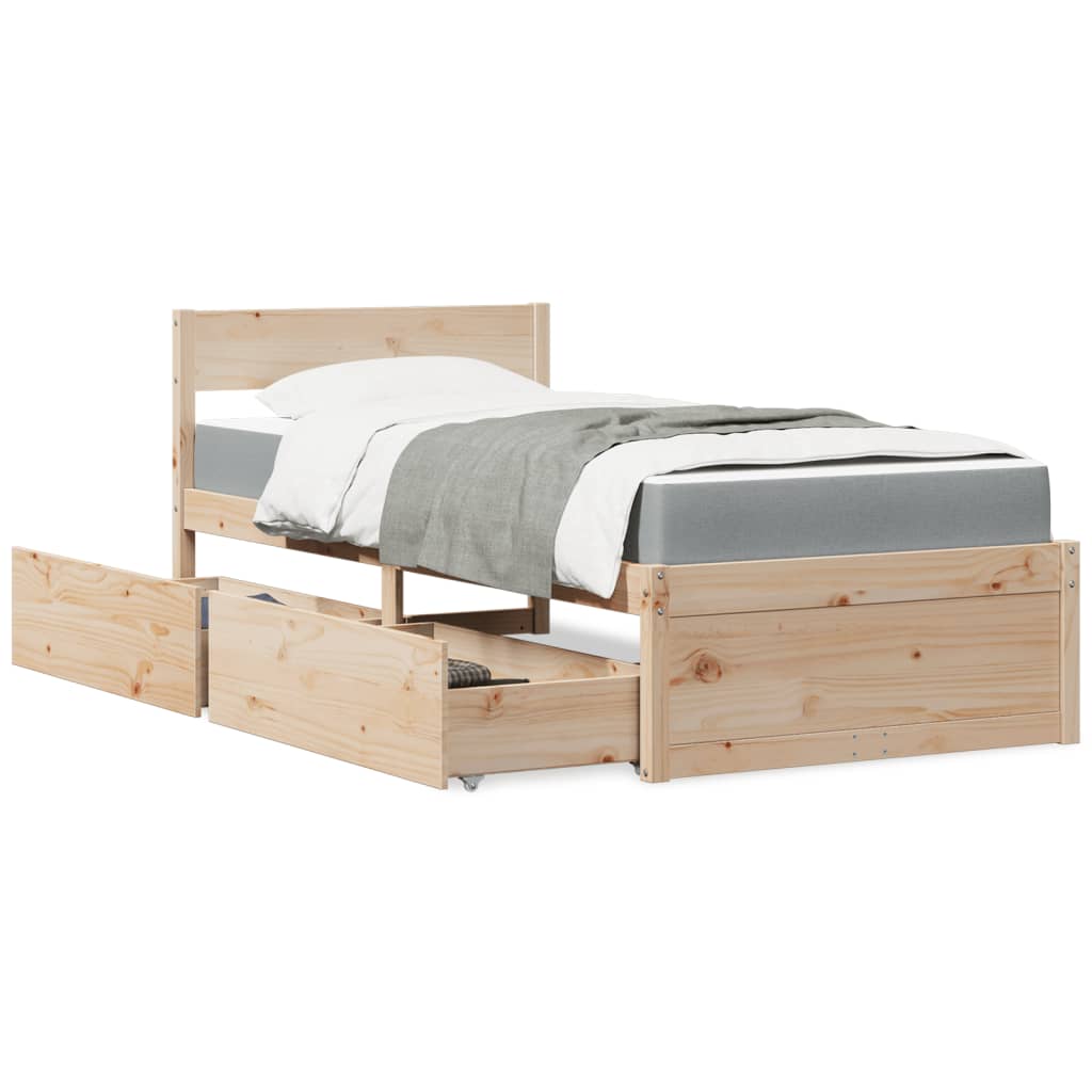 vidaXL Bed met lades en matras massief grenenhout 90x190 cm