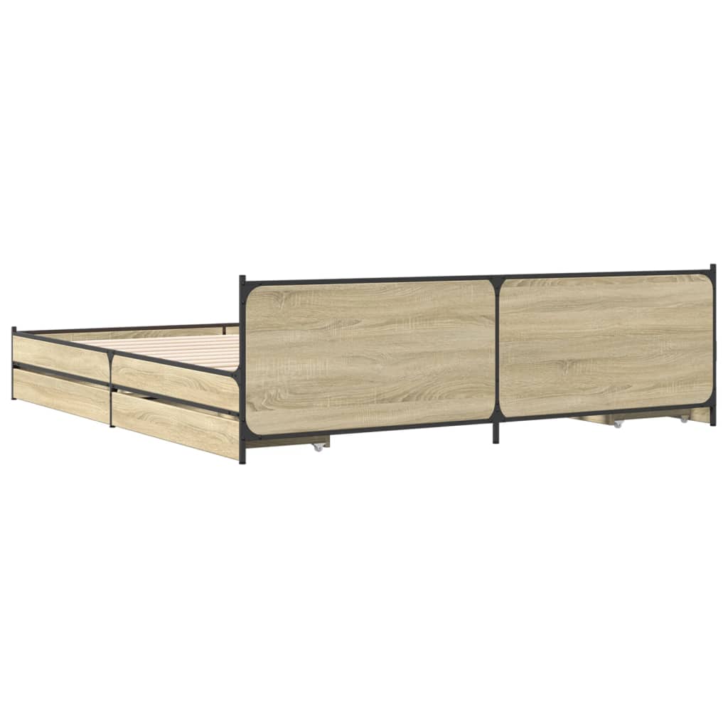 vidaXL Bedframe met lades bewerkt hout sonoma eikenkleurig 200x200 cm