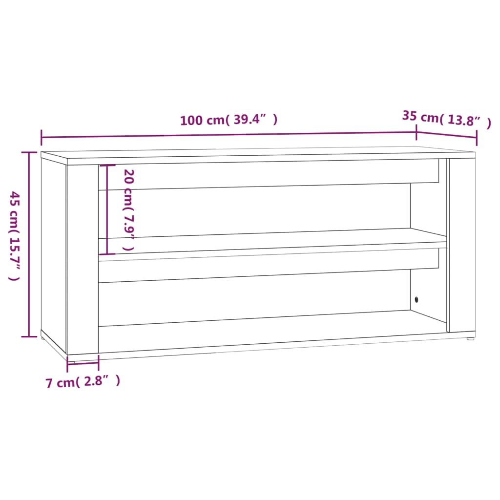 vidaXL Schoenenrek 100x35x45 cm bewerkt hout bruin eikenkleur