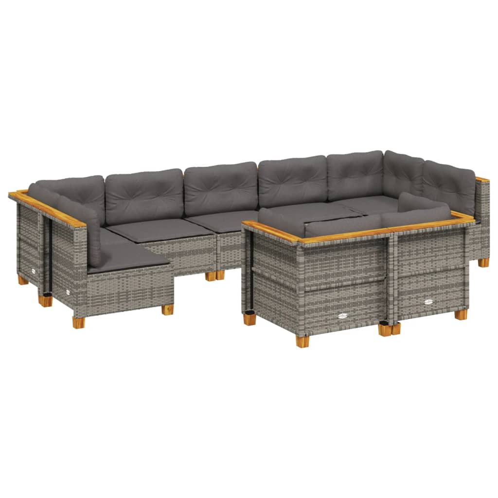 vidaXL 9-delige Loungeset met kussens poly rattan grijs