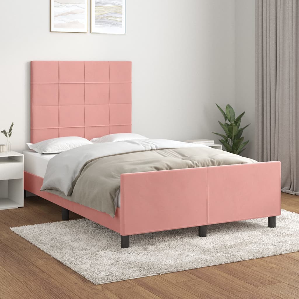 vidaXL Bedframe met hoofdeinde fluweel roze 120x200 cm