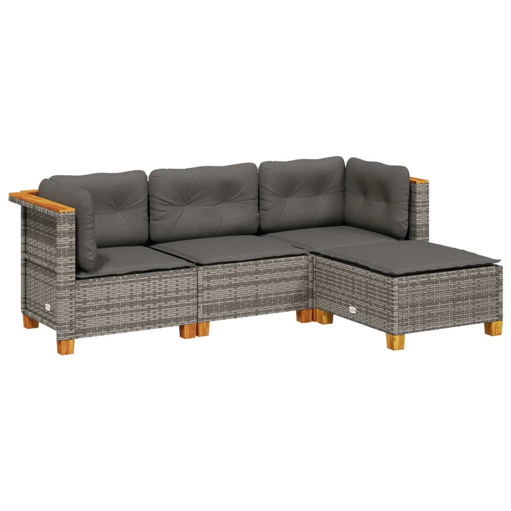 vidaXL 4-delige Loungeset met kussens poly rattan grijs