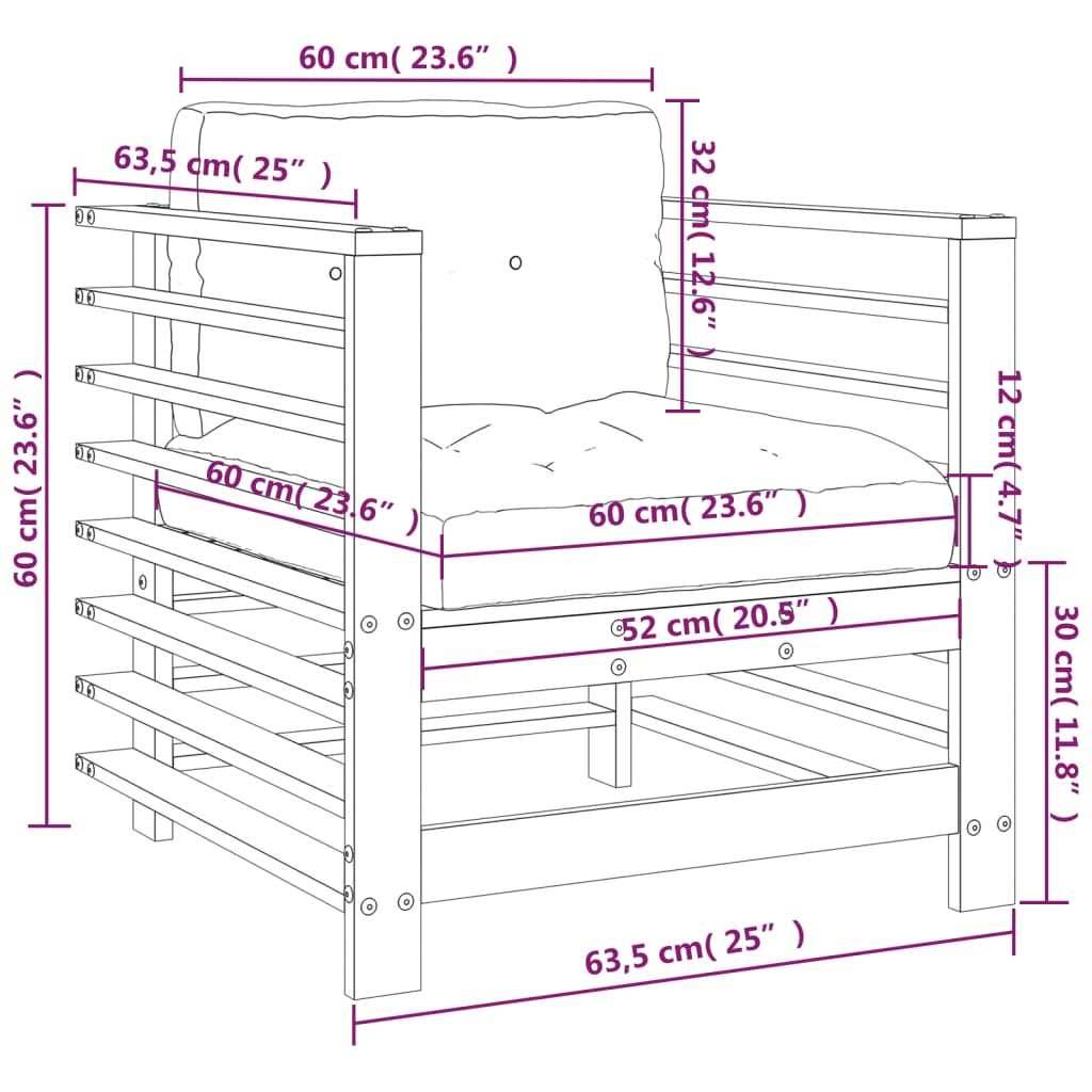 vidaXL Tuinstoelen met kussens 2 st massief grenenhout wit