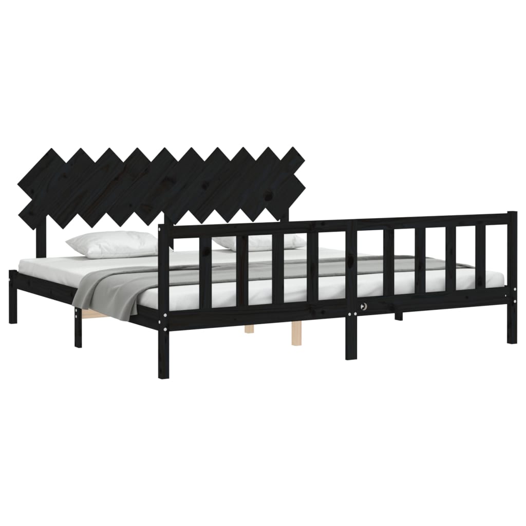 vidaXL Bedframe met hoofdbord massief hout zwart 200x200 cm