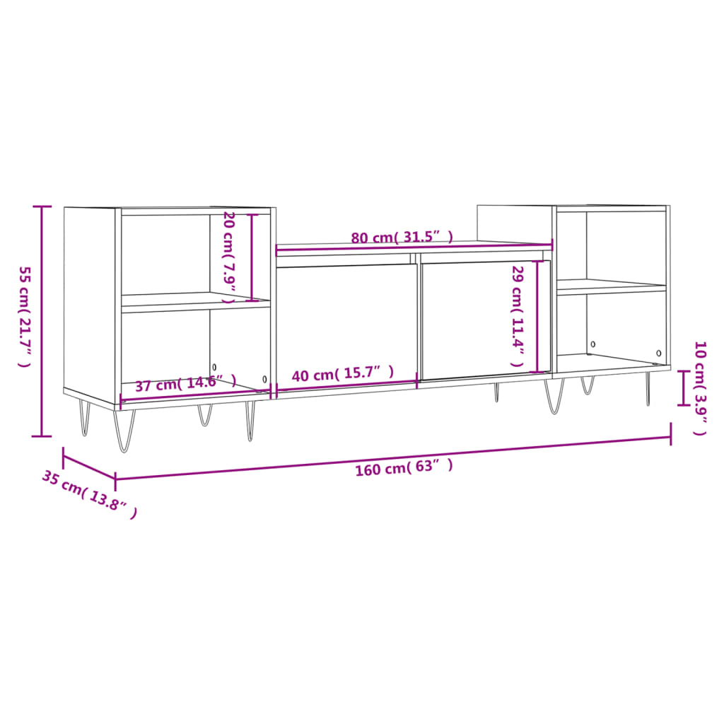 vidaXL Tv-meubel 160x35x55 cm bewerkt hout sonoma eikenkleurig