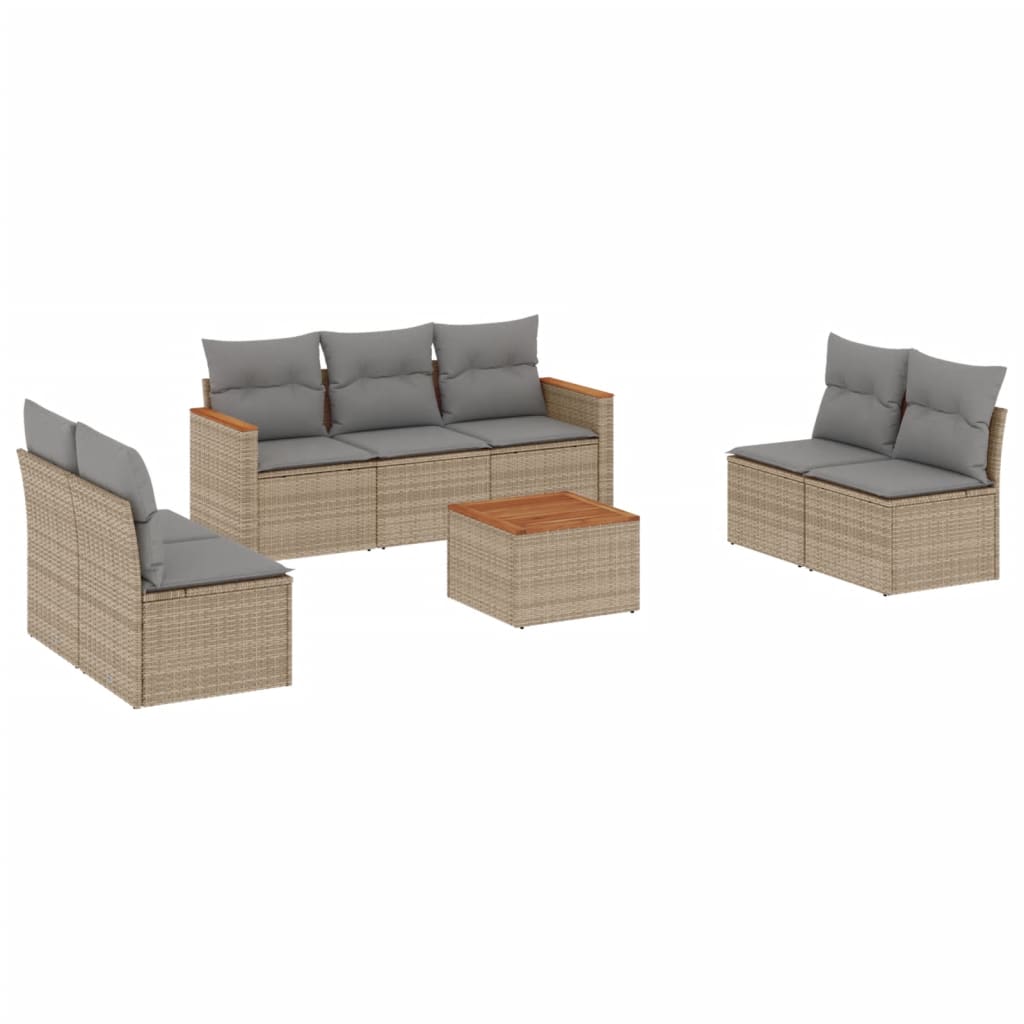 vidaXL 8-delige Loungeset met kussens poly rattan gemengd beige