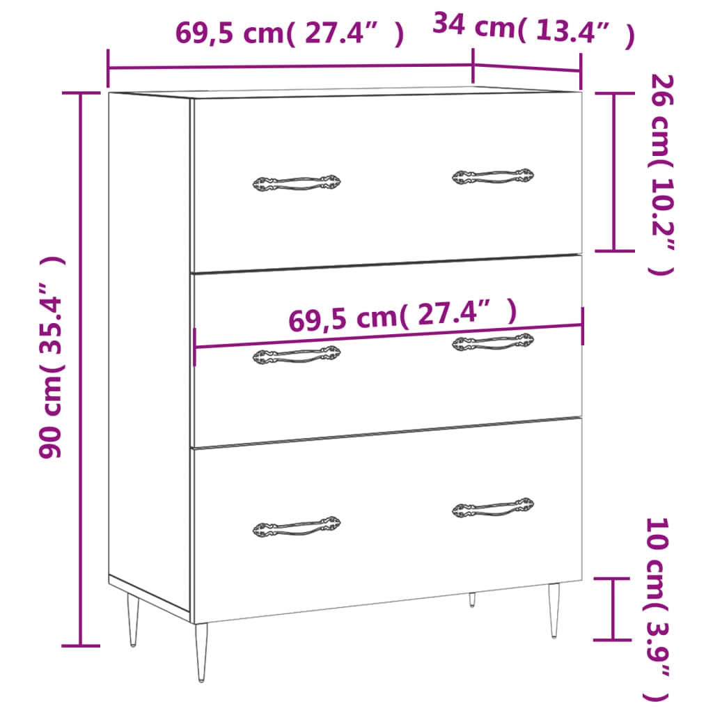 vidaXL Dressoir 69,5x34x90 cm bewerkt hout hoogglans wit