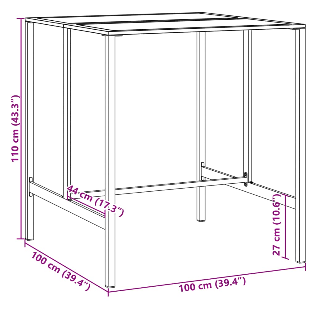 vidaXL Bartafel 100x100x110 cm gepoedercoat staal zwart