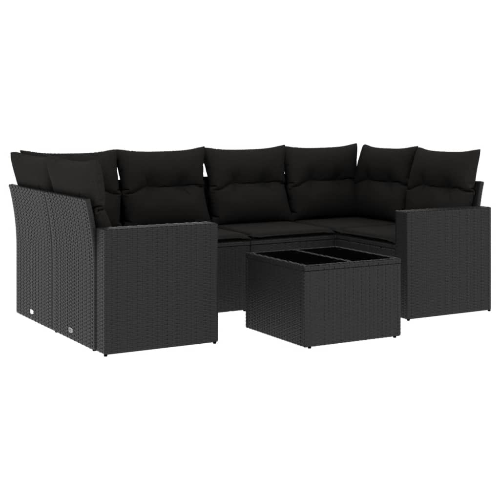 vidaXL 7-delige Loungeset met kussens poly rattan zwart