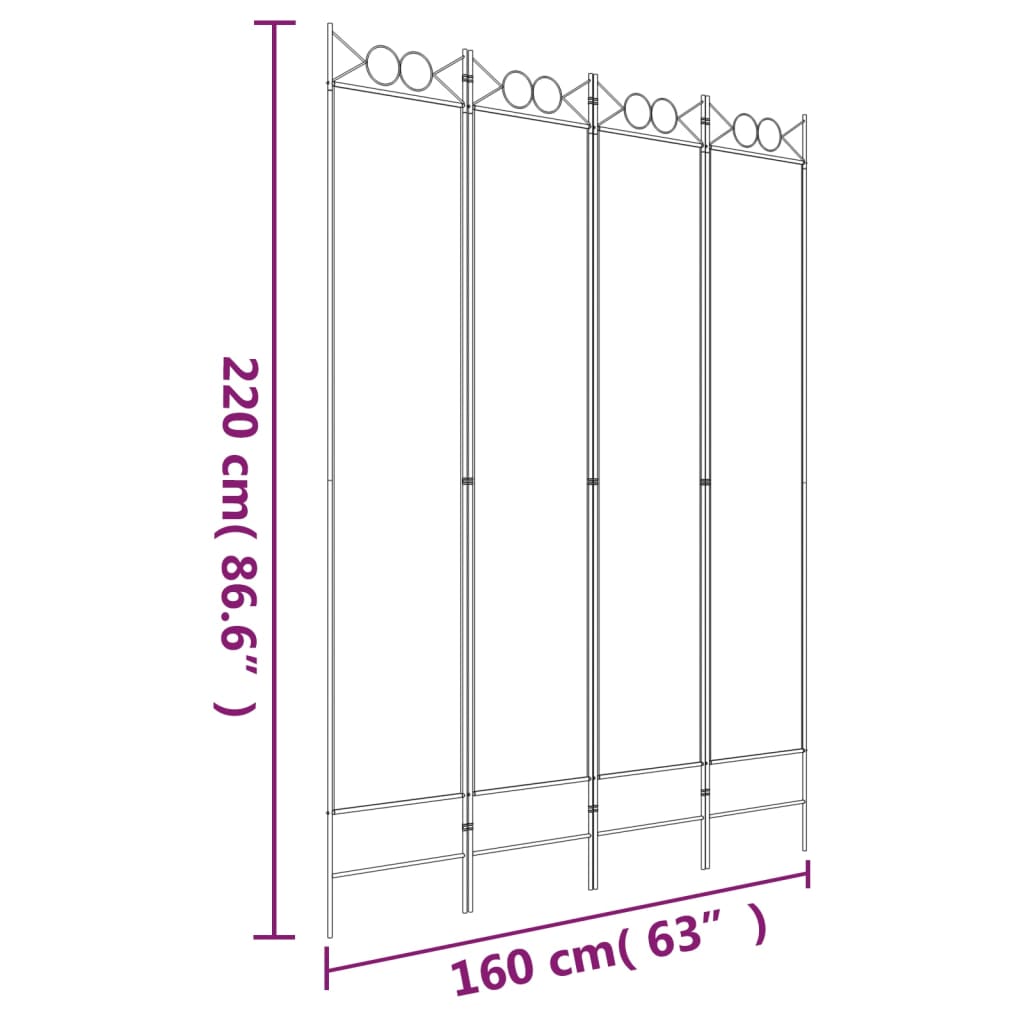 vidaXL Kamerscherm met 4 panelen 160x220 cm stof wit