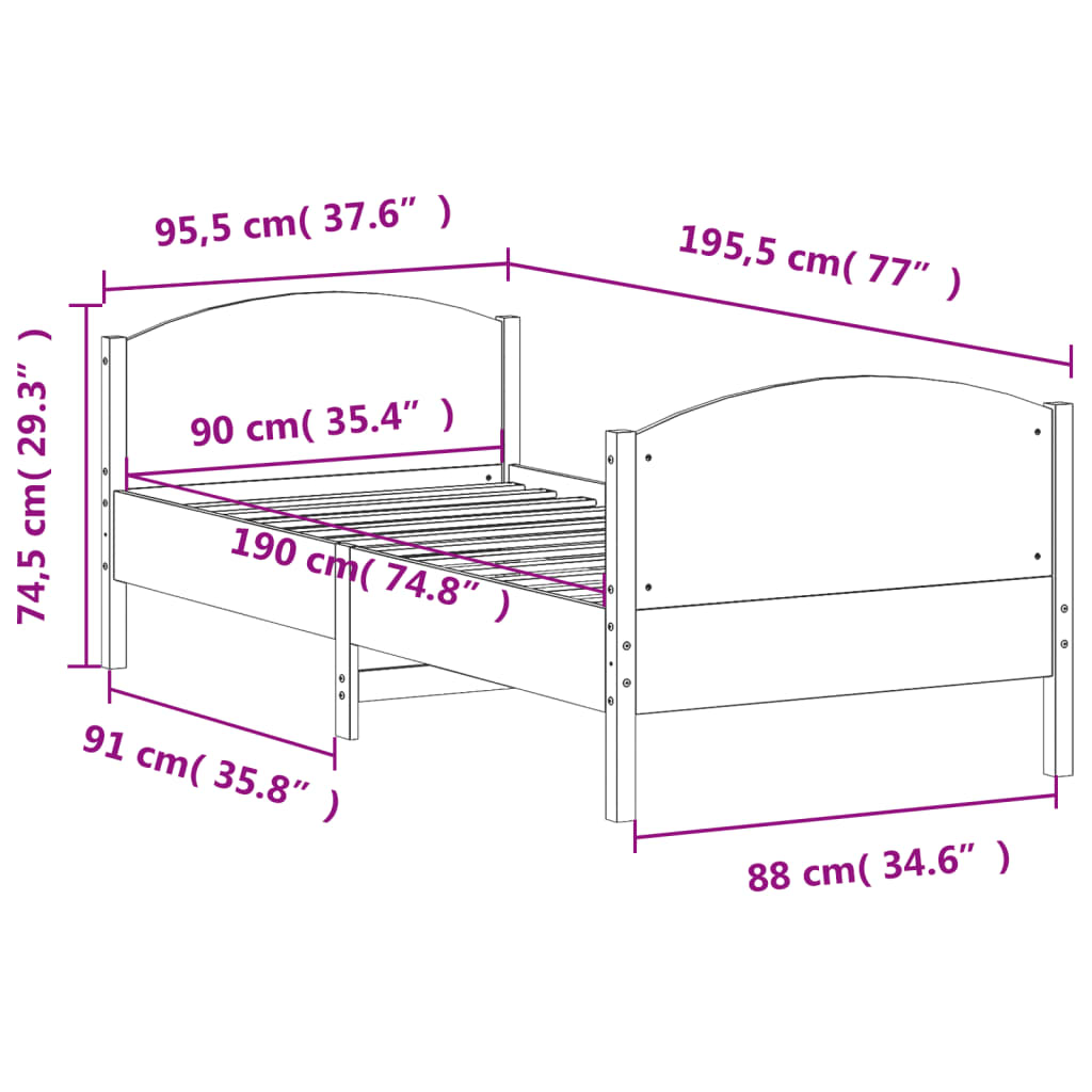 vidaXL Bedframe zonder matras massief grenenhout 90x190 cm