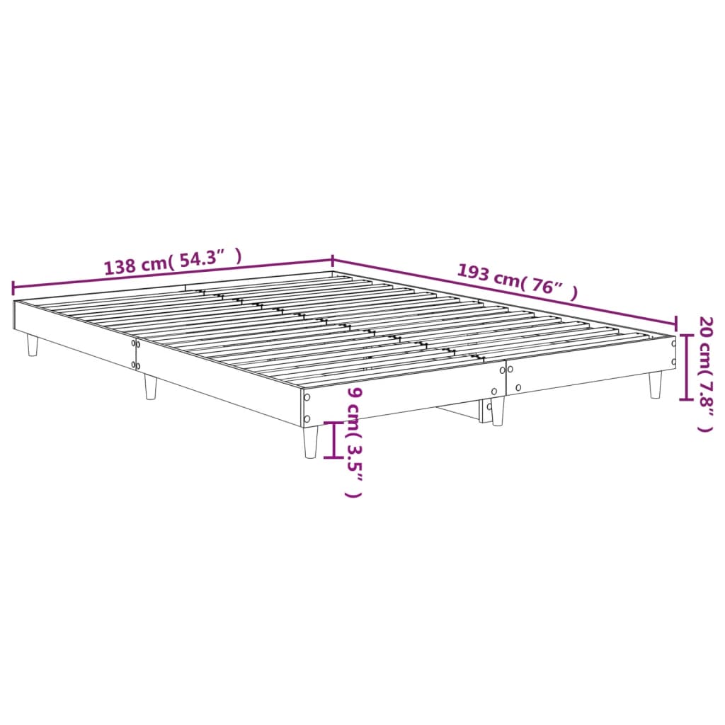 vidaXL Bedframe bewerkt hout sonoma eikenkleurig 135x190 cm