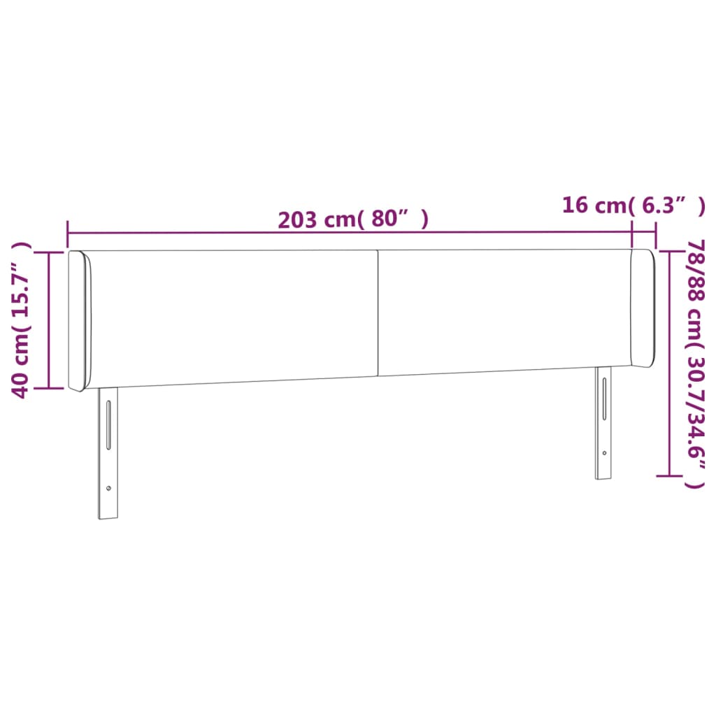 vidaXL Hoofdbord LED 203x16x78/88 cm fluweel zwart