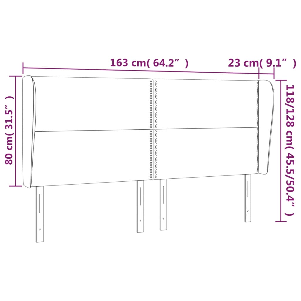 vidaXL Hoofdbord met randen 163x23x118/128 cm fluweel donkergrijs