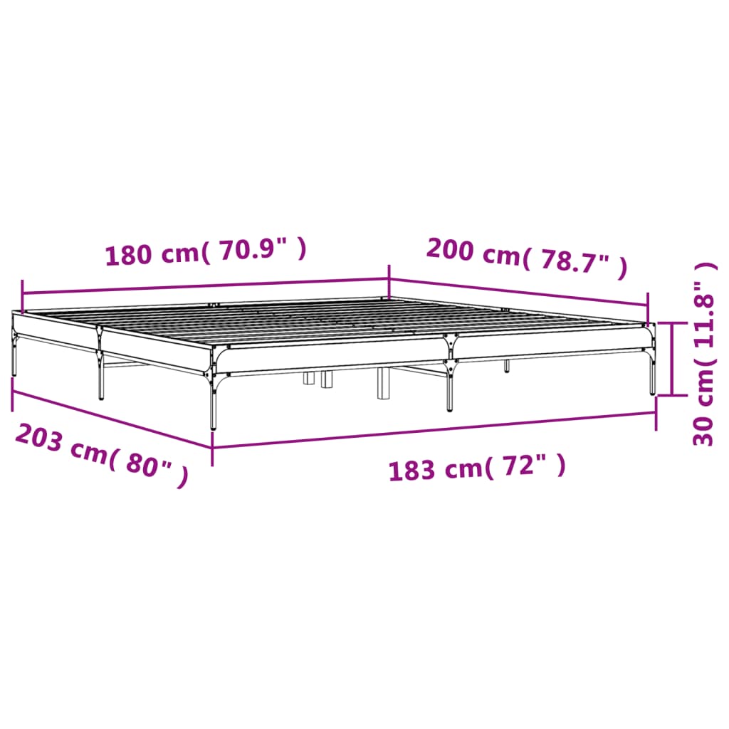 vidaXL Bedframe bewerkt hout metaal gerookt eikenkleurig 180x200 cm