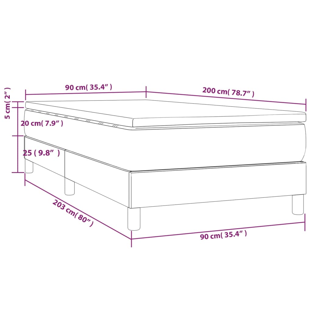 vidaXL Boxspring met matras stof donkergrijs 90x200 cm