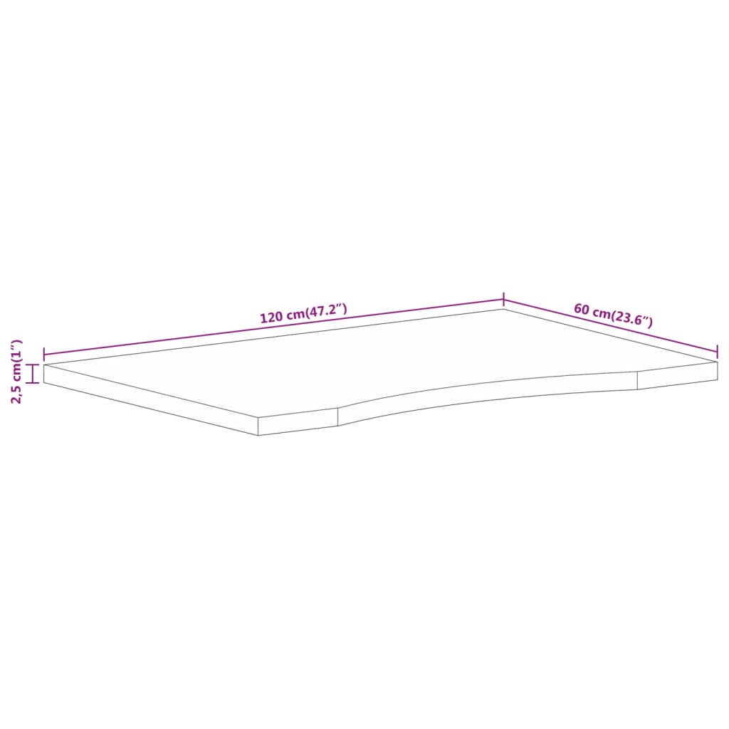 vidaXL Bureaublad met ronding 120x60x2,5 cm massief ruw mangohout